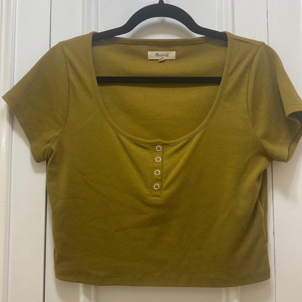 Madewell cropped olive scoop neck tee t-shirt